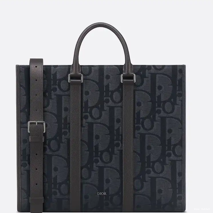 Dior Tote Oblique Motif Black Canvas East-West Maxi 0503